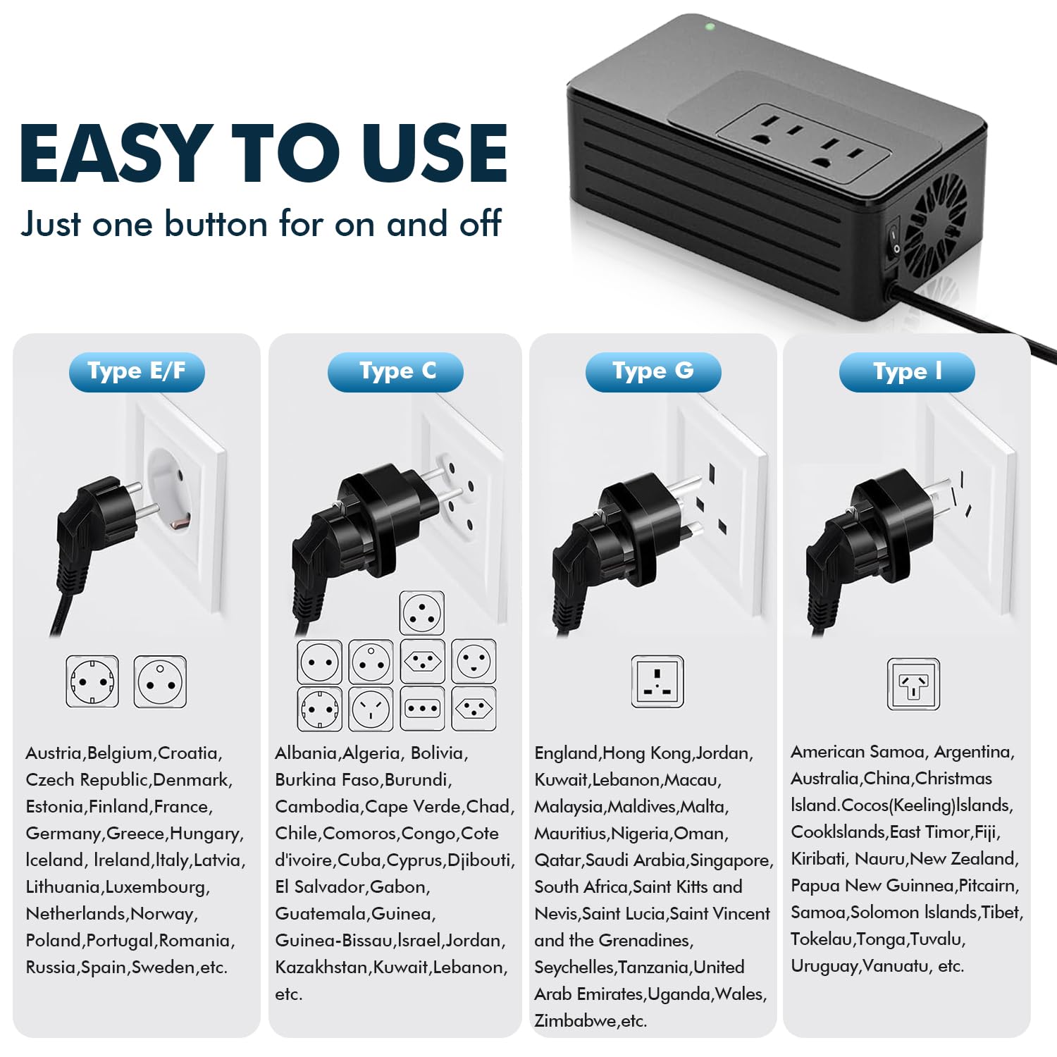 1200W Universal Travel Adapter Converter Step-Down 220V to 110V, 2 lbs Light Weight, Stable Pure Sine Wave, for Hair dryers, straighteners, Curling Irons, Coffee Makers (Black)