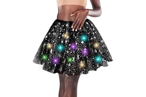 DOMKIER Women's LED Tutu Skirt Light Up Tutus Sparkle Skirts Layered Tulle Ballet Dance Skirt for Halloween Party Carnival Costume