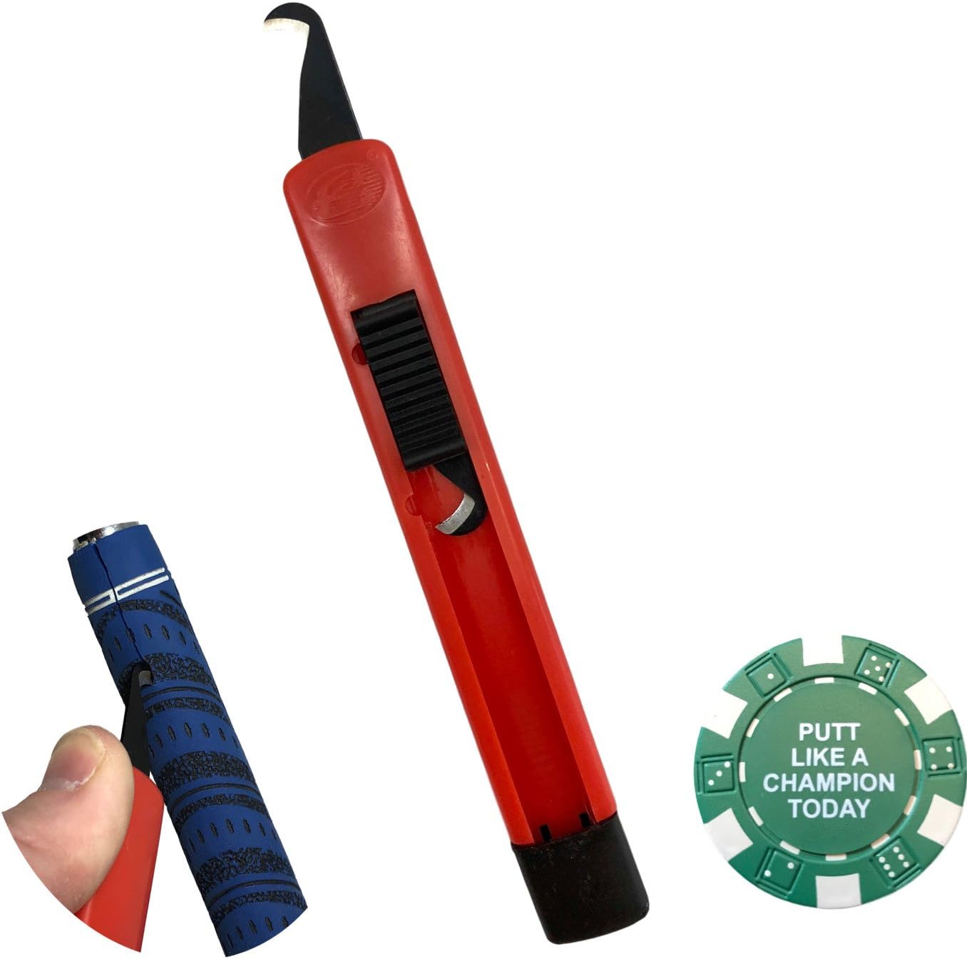Wedge Guys Retractable Hook Blade for Regripping Golf Clubs - 2 Carbon Steel Blade Golf Grips Removal Tool for Changing Repair & Replacement of Club Grips Putters Irons Wedges, Free Golf Ball Marker
