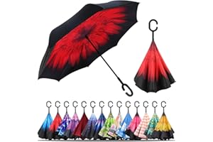 LLanxiry Umbrella,Inverted Reverse Upside Down Umbrellas with C-Shaped Handle, Anti-UV Waterproof Rain Umbrella for Women and Men
