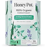 The Honey Pot Company - Cooling Herbal - Panty Liners for Women | Cooling Effect - Infused w/Mint, Aloe, Lavender, Rose - Organic Cotton Cover - Feminine Care - 50ct