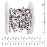 CRAFTYMELODY 16.4 Feet Silver Star Chains Brass Necklace Link Chains with 15Pcs Alloy Lobster Claw Clasps and 30Pcs Open Jump Rings for Necklace Bracelet Jewelry Making DIY Crafts Supplies Platinum