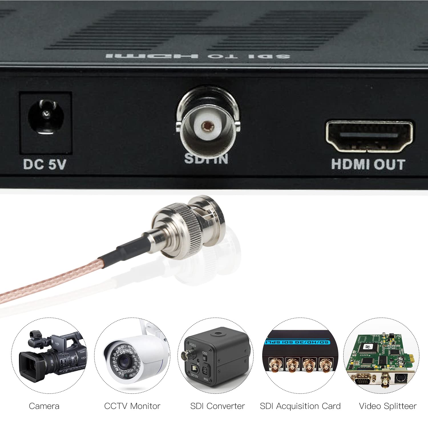 Ullnosoo SDI Cable, 2pcs 1ft BNC Male to Male 3G HD SDI Cable, 75 Ohm 12inch Coax Cable Extender Jumper Adapter RG179, for 4K 1080P Vedio 3G-SDI SDI Video Equipment, CCTV, DVR, Cameras