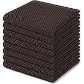 Homaxy 100% Cotton Waffle Weave Kitchen Dish Cloths, Ultra Soft Absorbent Quick Drying Dish Towels, 12 x 12 Inches, 8-Pack, Dark Brown