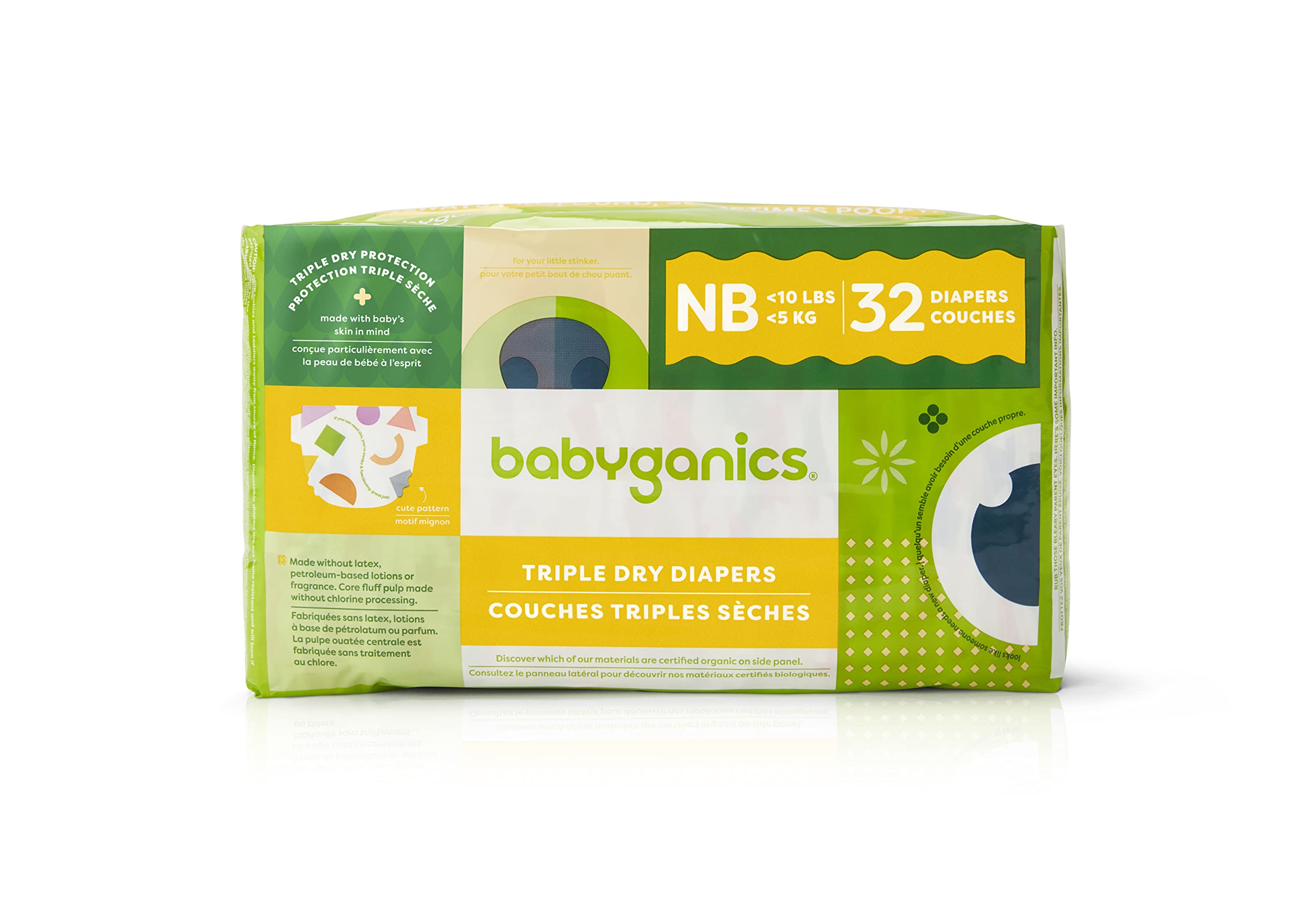 Photo 1 of Babyganics Diapers, Size 1 (18-14 lbs) 32 Count, Ultra Absorbent, Unscented, Made Without Chlorine, Latex