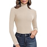 PALINDA Women's Ribbed Turtleneck Fitted Long Sleeve Shirts Basic Thermal Layering Tops
