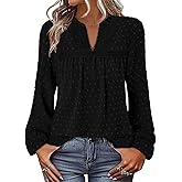 BETTE BOUTIK Womens Boho Fall Fashion Tops Long Sleeve Casual Shirts Flowy Swiss Dot Blouses