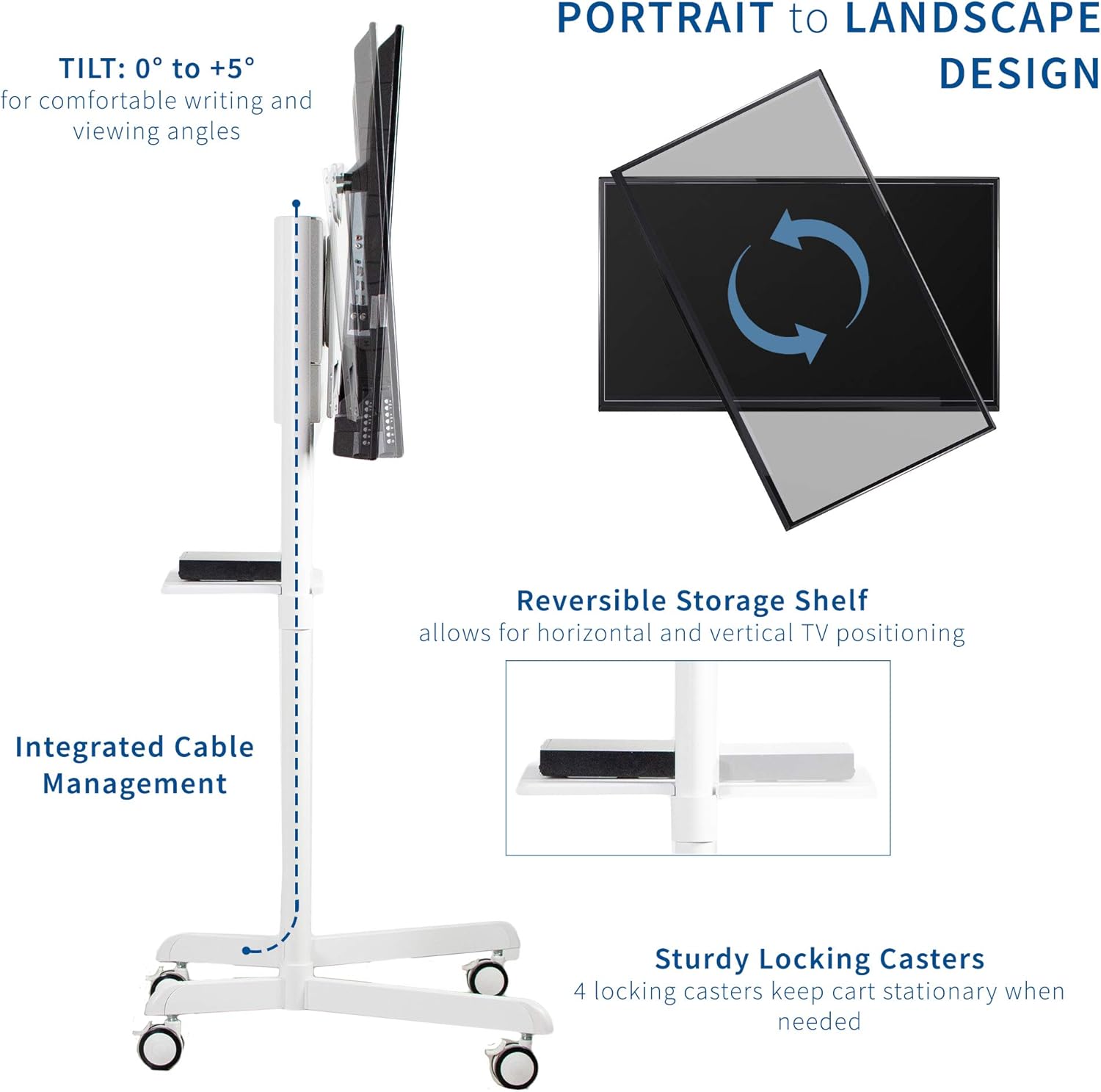 VIVO Mobile Premium TV Cart for 37 to 70 inch Flat Screens, Samsung Digital Flipchart, Microsoft Surface Hub 2S, Luxury Portrait to Landscape TV Display Stand with Wheels, White (STAND-TV02PW): Home Audio & Theater