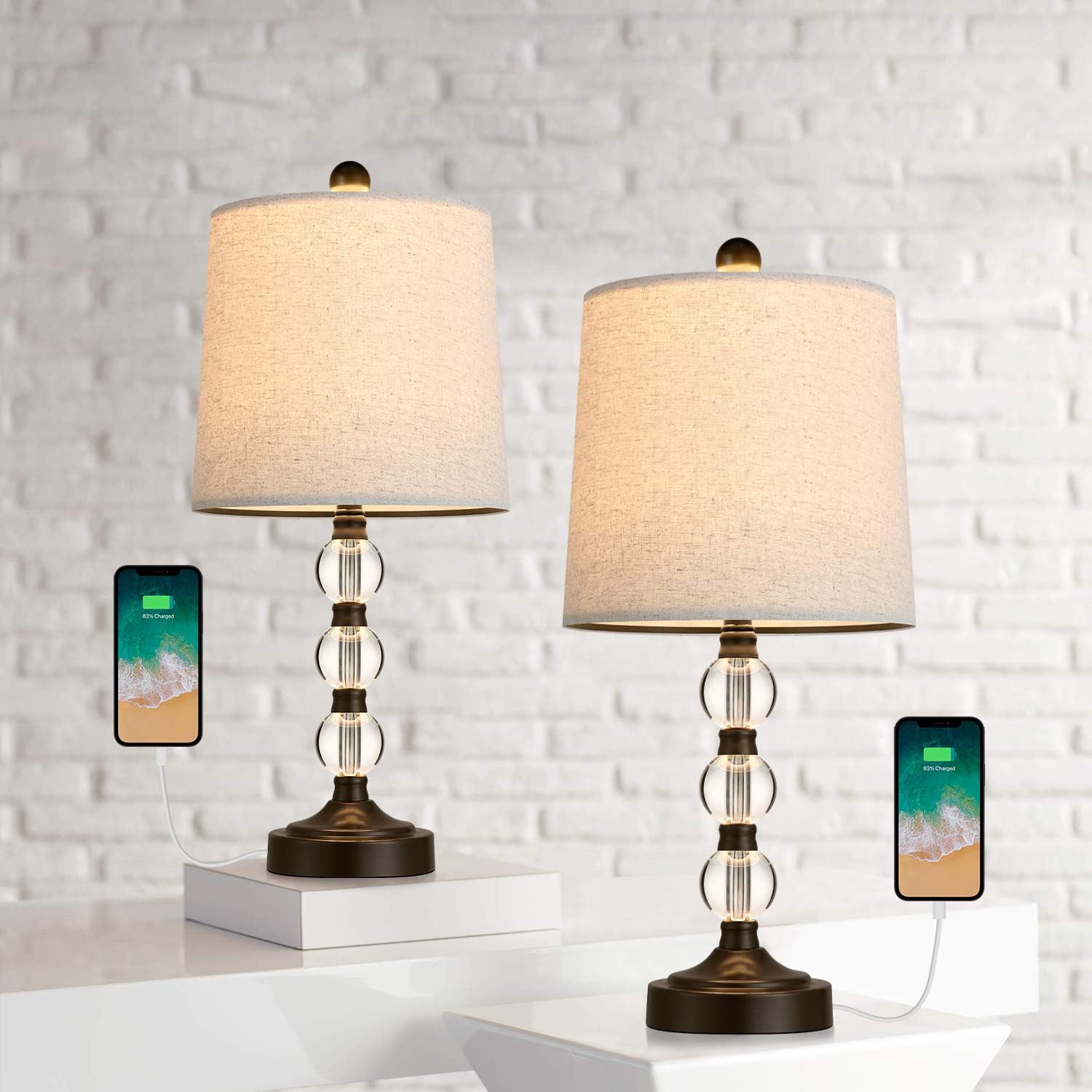 Oneach Modern USB Table Lamps Set of 2 for Living Room