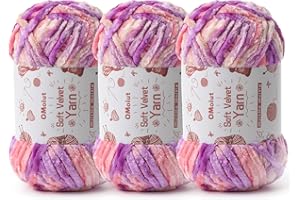OMOIUT 3x100g Fluffy Velvet Chenille Yarn for Crocheting and Knitting, 3x87.4yd Baby Yarn for Crocheting Soft, Crochet Chunky Yarn Amigurumi Yarns (Pinkish Purple)