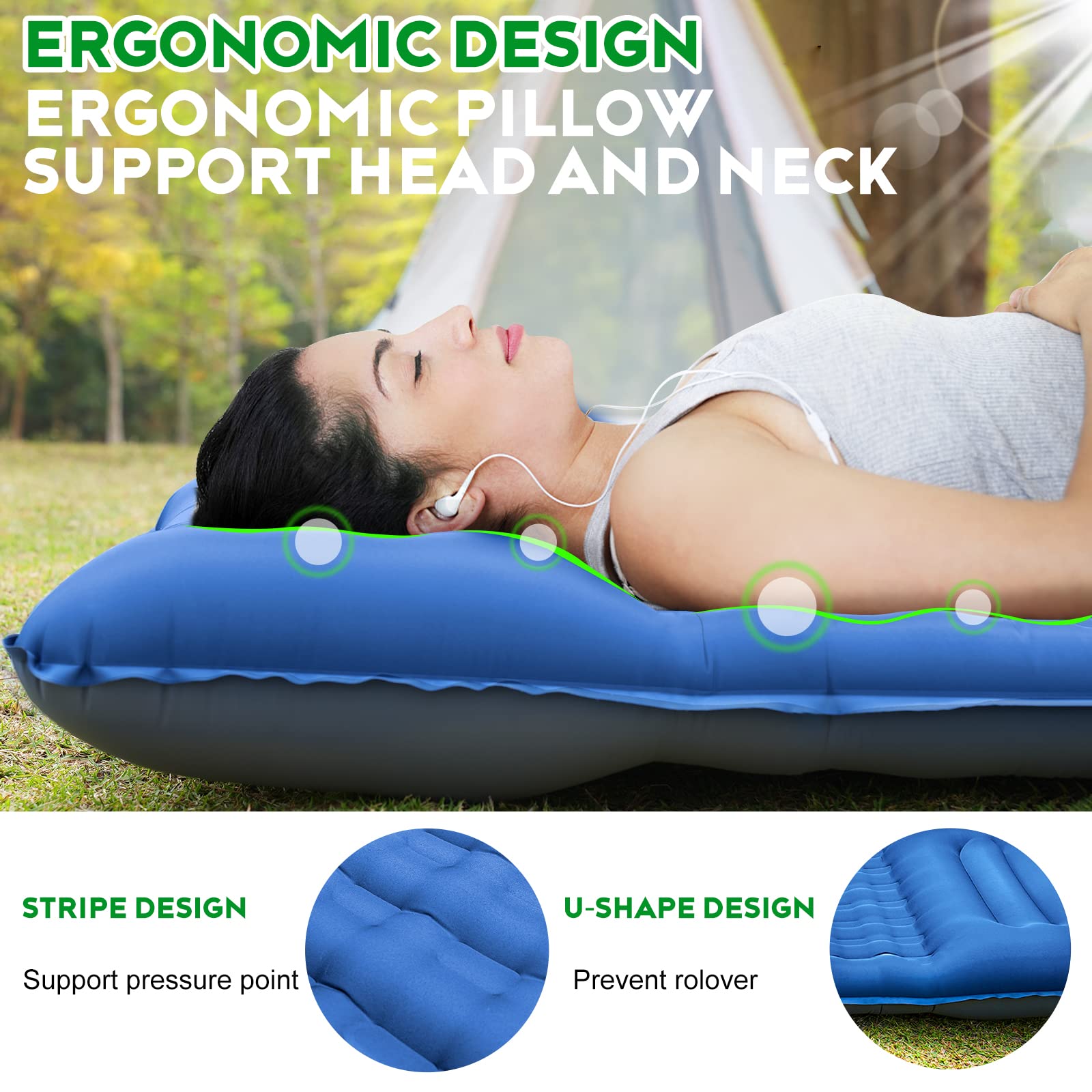 Newoer Camping Sleeping Pad, Extra Thickness 12cm Inflatable Sleeping Mat with Pillow Built-in Pump, Compact Ultralight Waterproof Camping Air Mattress for Backpacking, Hiking, Tent, Traveling