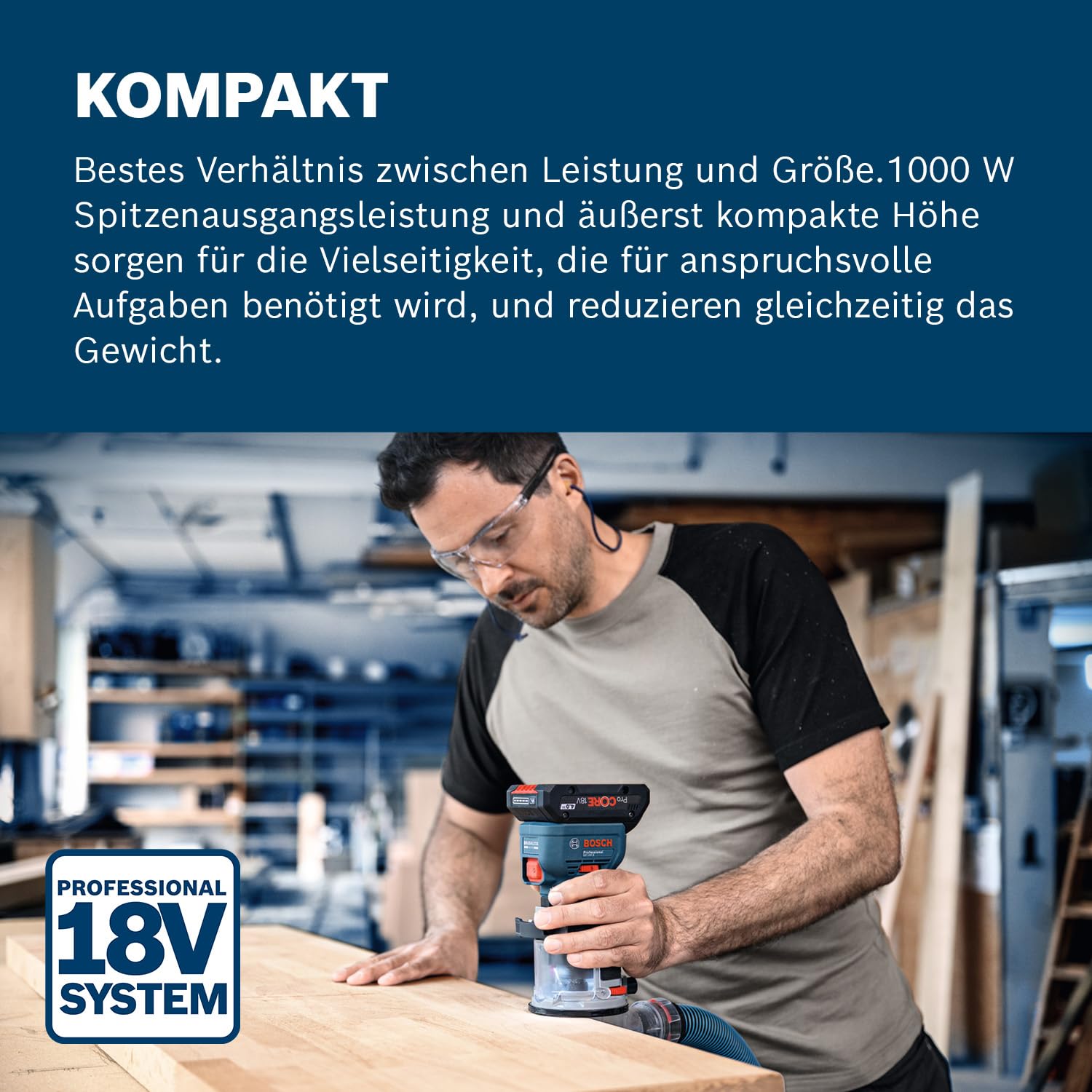 Bosch Professional 18V System Akku-Kantenfräse GKF 18V-8 (Parallelanschl., 2x Saugadapter Fr., Spanschutz, 8mm-Spannz., Spannschl., TE-Taucheinheit, 2x Saugadapter Taucheinh., L-BOXX o. Akku/Ladeger.) 2