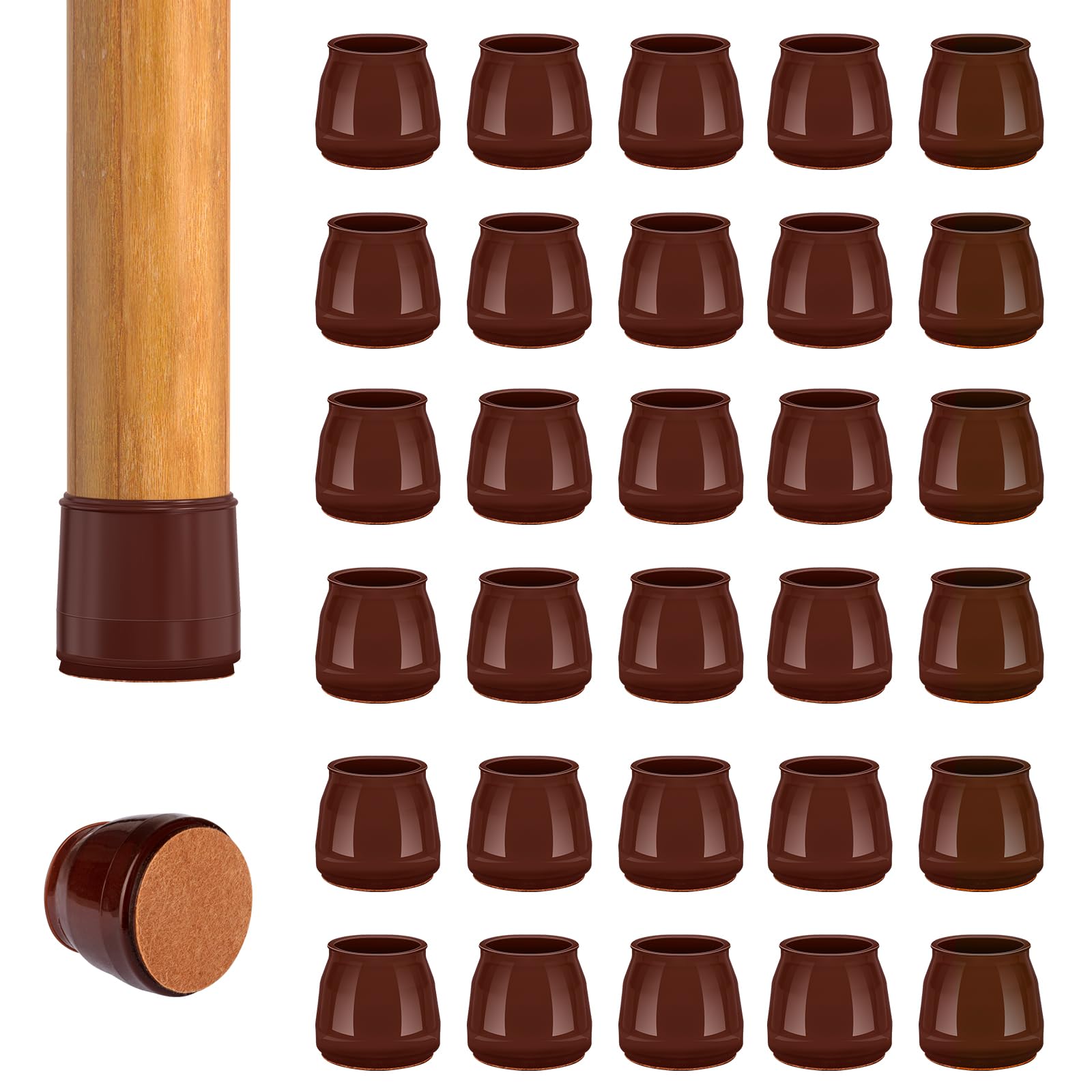 Photo 1 of 36pcs Round Chair Leg Floor Protectors, Felt Pads Chair Leg Protectors for Hardwood Floors, Silicone Chair Leg Cups Covers Felt Pads, Prevents Scratches & Reduce Noise, Brown, Small