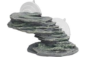 Turtle Basking Platform with Suction Cup, Baby Tortoise Resin Climbing Ramp Rock for Aquarium, Resting Terrace Stone Reptile 