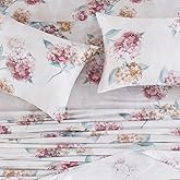 DAUAOTO Queen Size Printed Sheets Set, 100% Cotton Bedding Sets, Up to 14" Deep Mattress, Floral Pattern Bedlinen Set, Hydrangea Blush