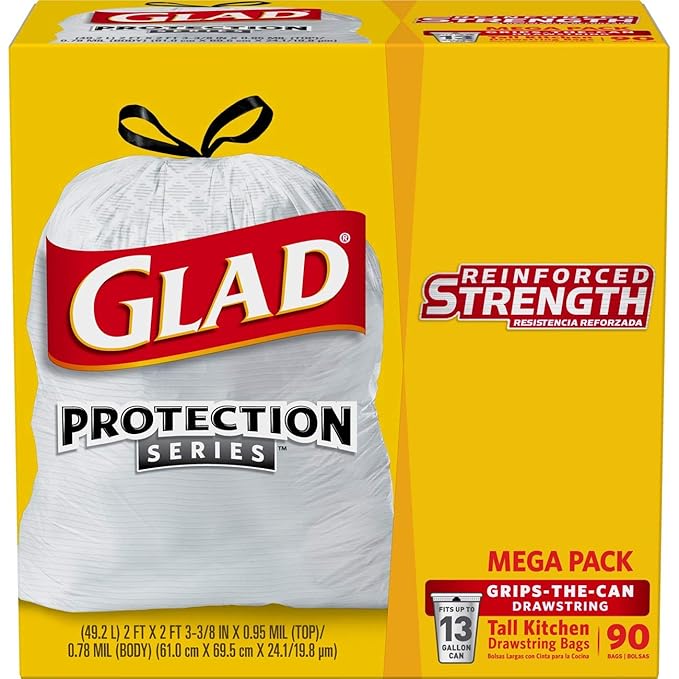 Glad Tall Kitchen Drawstring Trash Bags, 13 Gallon, 90 Count by Glad: Amazon.es: Hogar