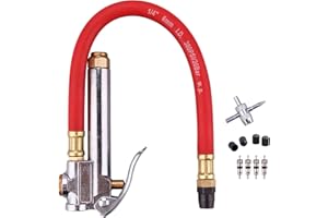 WYNNsky Bayonet Style Tire Inflator Gauge, with Heavy Duty Straight Head Air Chuck and 12" Hose - 10 to 90 PSI