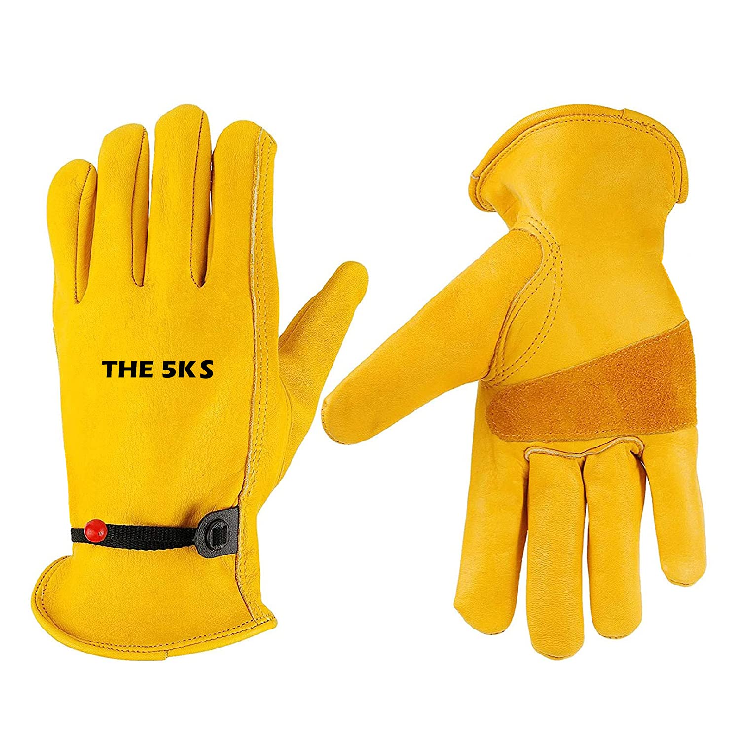 The 5ks Gardening Gloves for Women and Men - Leather Work Gloves Flex Grip for Wood Cutting, Construction, Truck Driving, Garden, Yard Working with Adjustable Wrist Closure (M)
