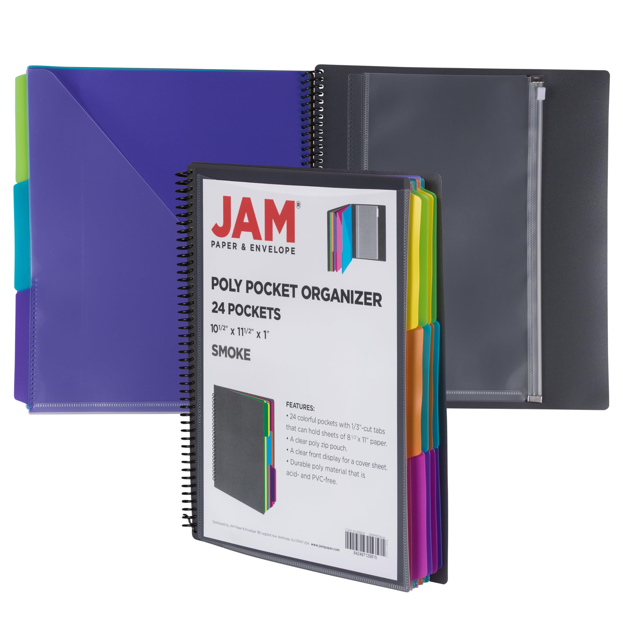 JAM Paper Plastic Multi Pocket Folder - 24 Pocket Organizer - Smoke Grey - 10 1/2 x 11 1/2 - Sold Individually