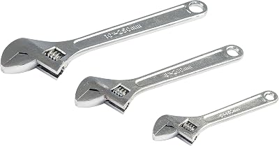 Silverline Adjustable Wrench Set 3 Piece 150 200 250mm Carbon Steel Hand Tool