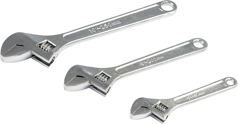 Silverline Adjustable Wrench Set 3 Piece 150 200 250mm Carbon Steel Hand Tool