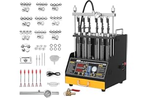 LUTIFIX Fuel Injector Cleaner and Tester Machine, 6 Cylinder Fuel System Injection Cleaning Tester with Cleaning Fluid Heating, 3 Cleaning & 10 Testing Functions for GDl,EFI,FSI,12V/70V/120V Option