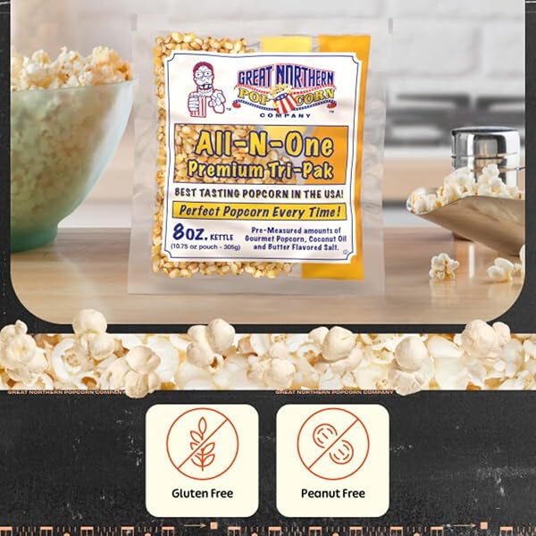 8OZ POPCORN MACHINE POPCORN PACKETS – ALL-IN-ONE MOVIE THEATER STYLE POPCORN KERNELS, SALT, AND OIL PACKS BY GREAT NORTHERN POPCORN (24 CASE)