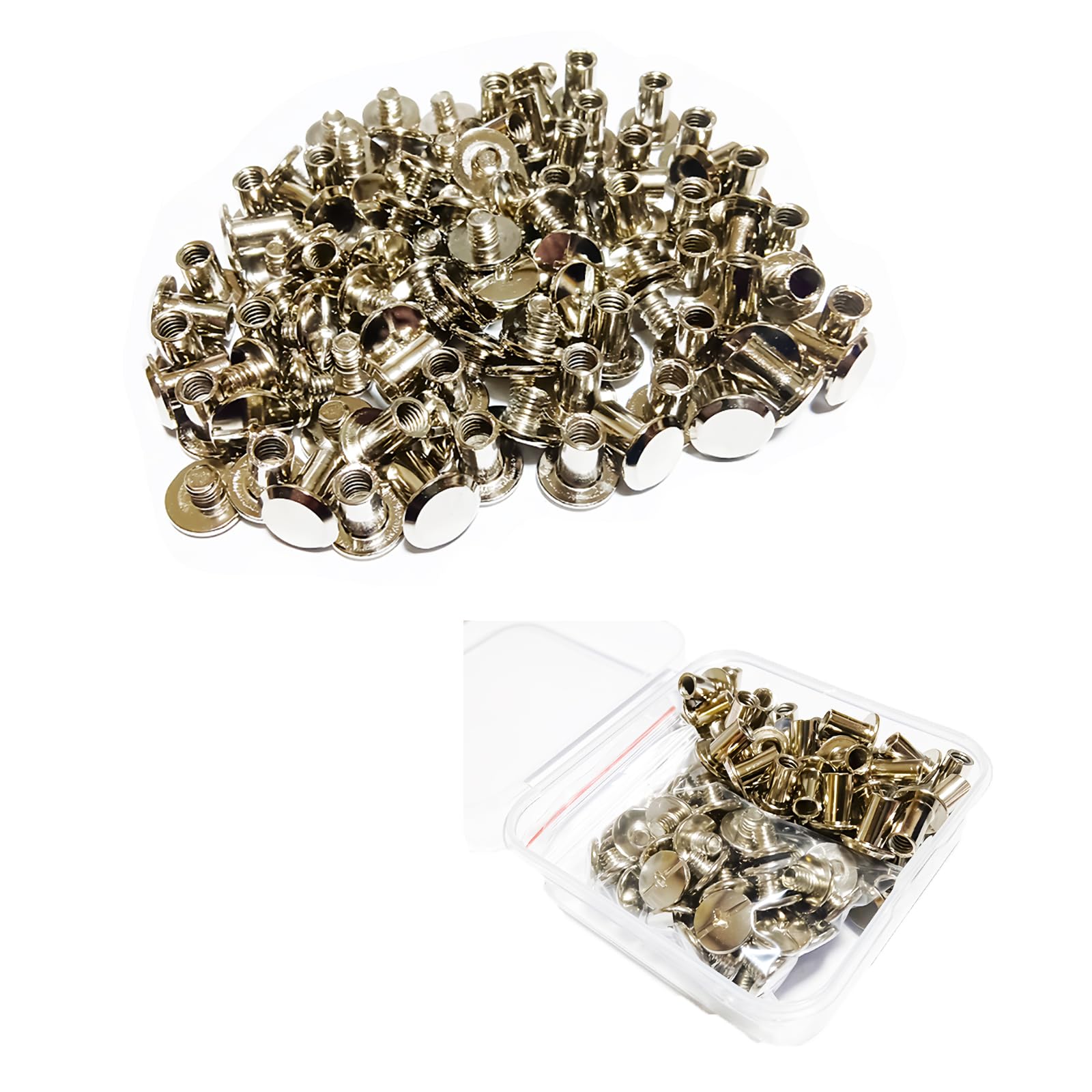 JXPXJMY 50 PCS Chicago Screw Set, Carbon Steel Binding Rivets for Books Leather Ledgers Travel Cases (Silver, M5*8) — image 1