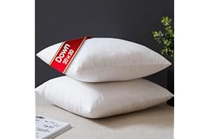 YSTHER Down Feather 20x20 Pillow Inserts Set of 2 Throw Pillows Square Form Sham Stuffer Premium Hypoallergenic Cotton Lumbar White Decorative Sofa Cushion