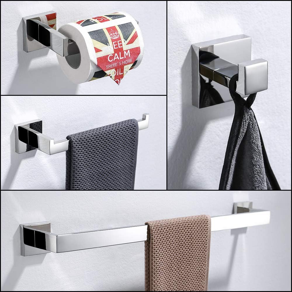 TURS 4-Piece Bath Hardware Set Bathroom Accessories, Towel Rail, Wall-Mounted, Chrome Bathroom Accessories - Image 3