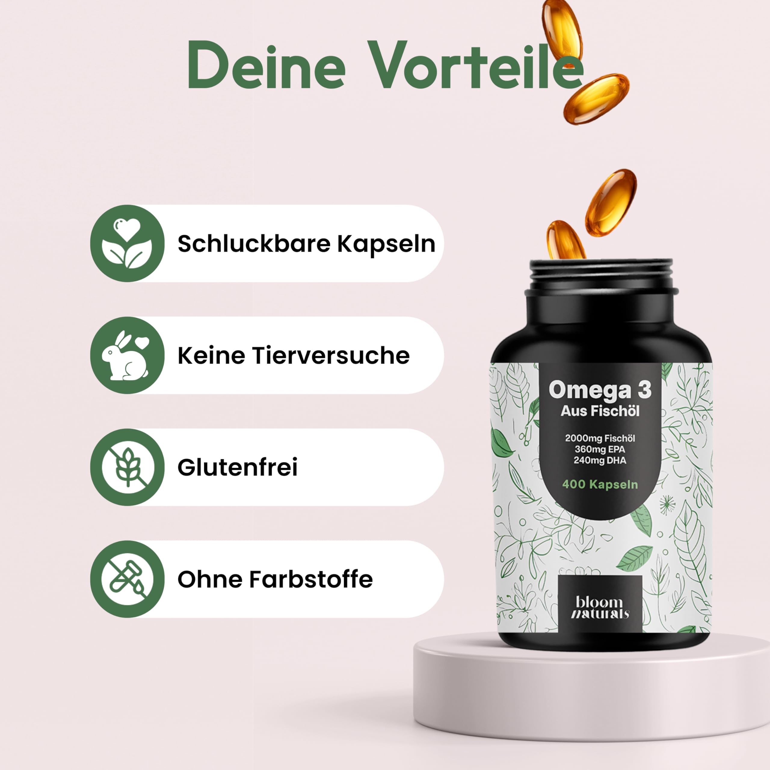 Omega 3 Kapseln Hochdosiert - 400 Kapseln mit 2000mg - EPA 360mg & DHA 240mg Fischöl pro Tagesportion - Omega 3 Fettsäuren Kapseln, produziert in Deutschland Laborgeprüft - Verpackung kann variieren 4