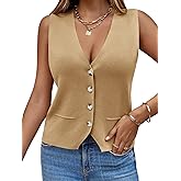 Saodimallsu Womens Sleeveless Sweater Vest Knit V Neck Button Fashion Casual Loose Spring Summer Waistcoat Cardigan