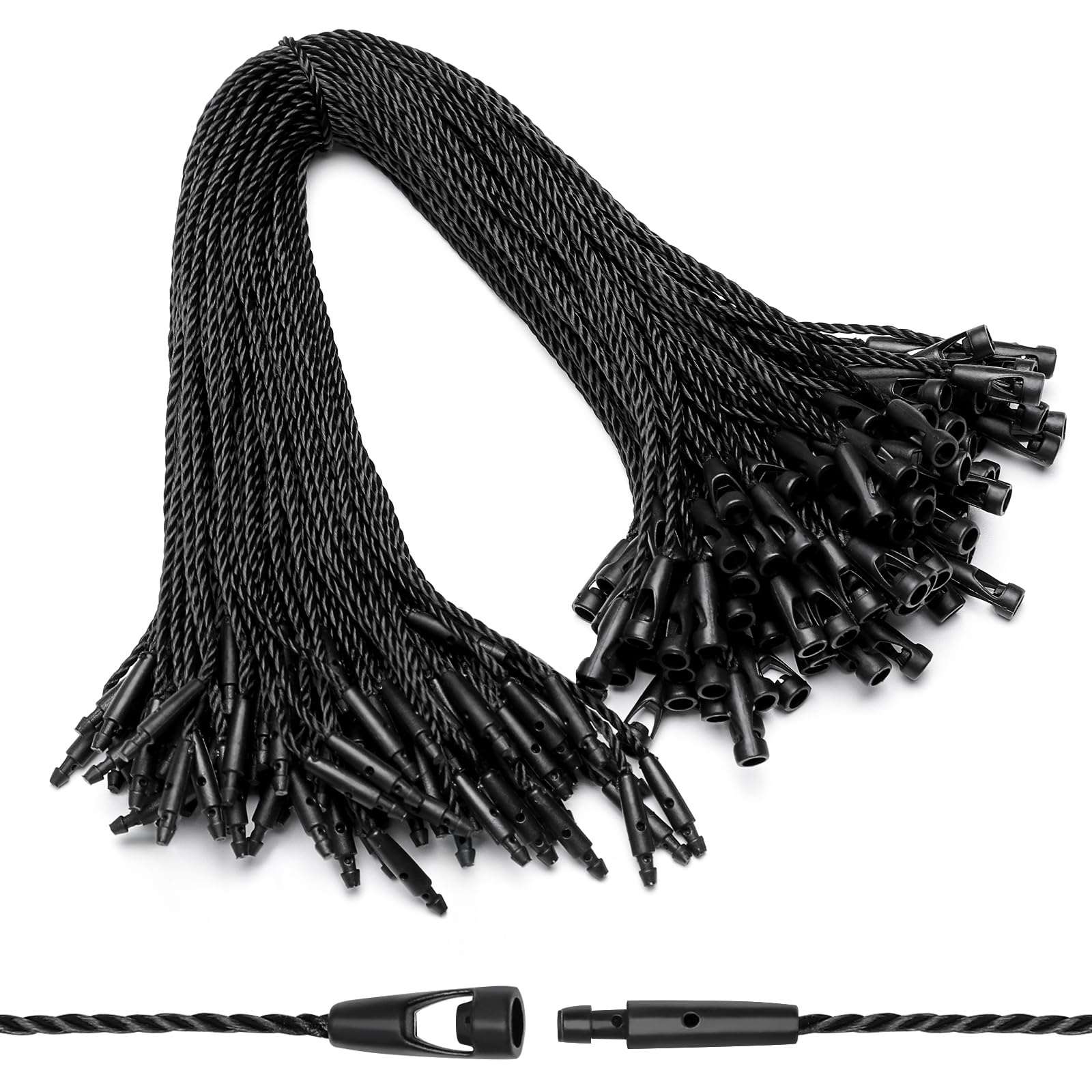 Photo 1 of EUSOAR Hang Tag String, 7.7" 100Pcs Nylon Clothes Price Hanging Tag Rope Snap Lock Pin Loop Plastic Fasteners Tags Hook Ties Fast to Attach for Present Shoes Luggage Label-Black