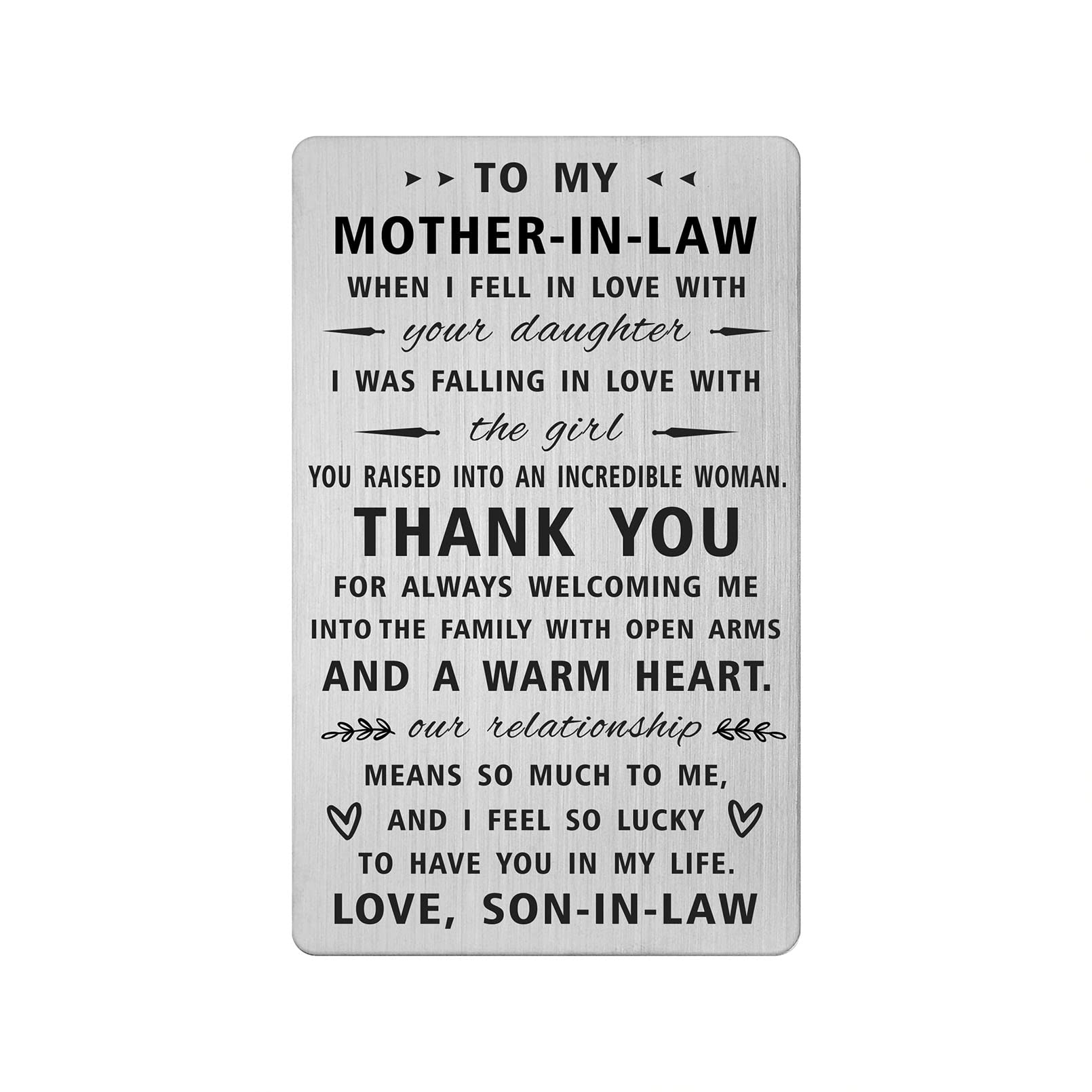 Yobent Mother In Law Mothers Day Card Gift from Son In Law, Engraved Wallet Card for Mother-In-Law from Groom, Mom of The Bride Gifts, Unique Mom in Law Wedding Day Present