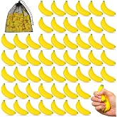 HyDren 50 Pcs Fake Foam Bananas with Bag for Kids Adults Party | Mini Stress Banana Fidget Toy for Anxiety Relief, Squeezable Stress Balls, Party Favors for School Carnival Reward