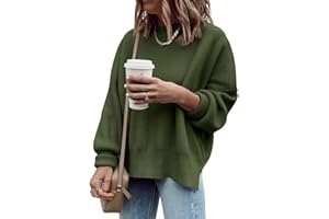 Imily Bela Womens Oversized Tunic Sweaters Fall Slouchy Long Sleeve Ribbed Knit Side Slit Pullover Jumper
