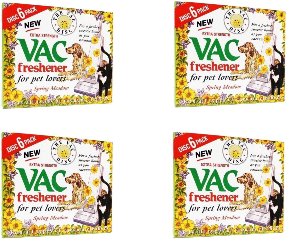 FIND A SPARE 24 Pack Vac Fresheners Spring Meadow Extra Strenght For Pet Lovers 4 Boxes With 6 Disc Each