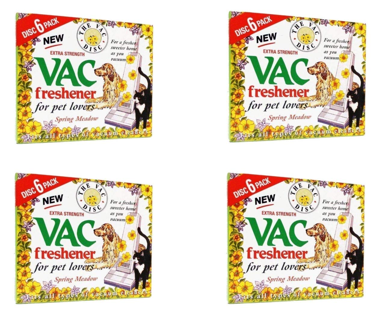 FIND A SPARE 24 Pack Vac Fresheners Spring Meadow Extra Strenght For Pet Lovers 4 Boxes With 6 Disc Each