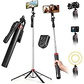 GBFETM 71" Phone Tripod Selfie Stick for iPhone/Android/Camera, Cell Phone Tripod Stand with Wireless Remote Control, Extendable Phone Mount 360° Rotation