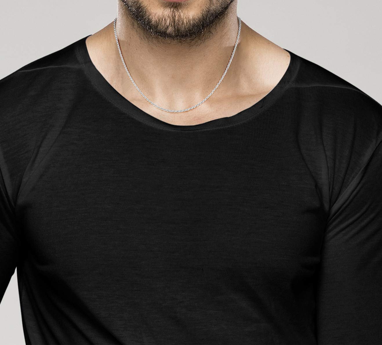 Miabella Solid 925 Sterling Silver Italian 2mm, 3mm Diamond-Cut Braided Rope Chain Necklace for Men Women Made in Italy