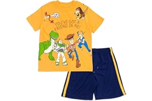 Disney Pixar Toy Story Woody Buzz Lightyear Bo Peep Rex Athletic T-Shirt and Mesh Shorts Outfit Set Infant to Little Kid