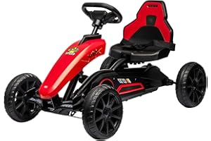Aosom Pedal Go Kart for Kids, Pedal Car with Swing Axle, Adjustable Bucket, Handbrake, 4 EVA Wheels Powered Ride, Indoor Foot