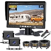 Kairiyard Dual RV Backup Camera with 7 Inch Monitor, AHD 1080P, 2 Channel, DIY Guide Lines 150 Degree Wide View Angel Wired Reverse Rear View Camera for Truck Car Trailer Camper Tractor