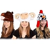 Tigerdoe Farm Animal Hats Set - Animal Costume Hat - Farm Dress Up - Plush Rooster, Horse, Sheep - 3 Pc Set