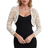 Fuinloth Women's Lace Shrugs, 3/4 Sleeve Bolero Sheer Floral Top Cardigan