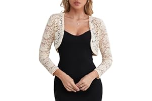 Fuinloth Women's Lace Shrugs, 3/4 Sleeve Bolero Sheer Floral Top Cardigan