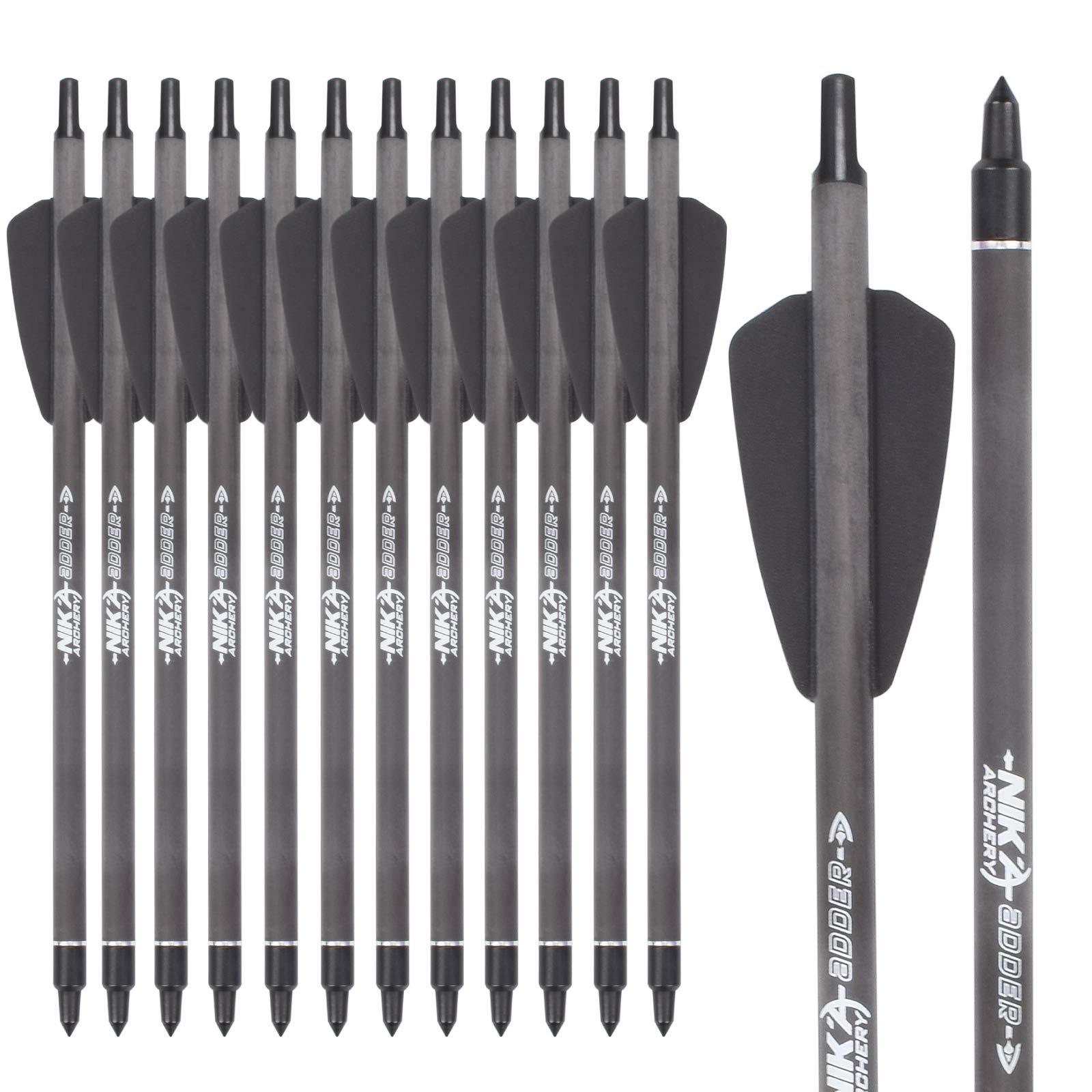 NIKA ARCHERY 7.5 inch Crossbow Bolts Carbon Arrows for COBRA SYSTEM R9 Bow Hunting, Pack of 12