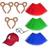 Yolyoo 8 Pieces Chipmunks Costumes Set Include 3 Chipmunk Ears Headband 3 Tutu Dress 1 Black Round Frame Glasses for Halloween Party Animal Costume Accessories