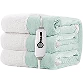 RALYSUN Electric Heated Blanket Throw Size 50"x60" - Dual-Sided with Microplush & Sherpa Fabric, 4 Heat Settings & 3 Hours Auto Off, Machine Washable - Spring Green