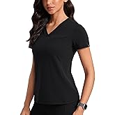 POPVIOLET Womens V-Neck Scrub Top 4-Way Soft Stretch Medical Shirts with Pocket Slim Fit Nurse Tees Breathable Workwear